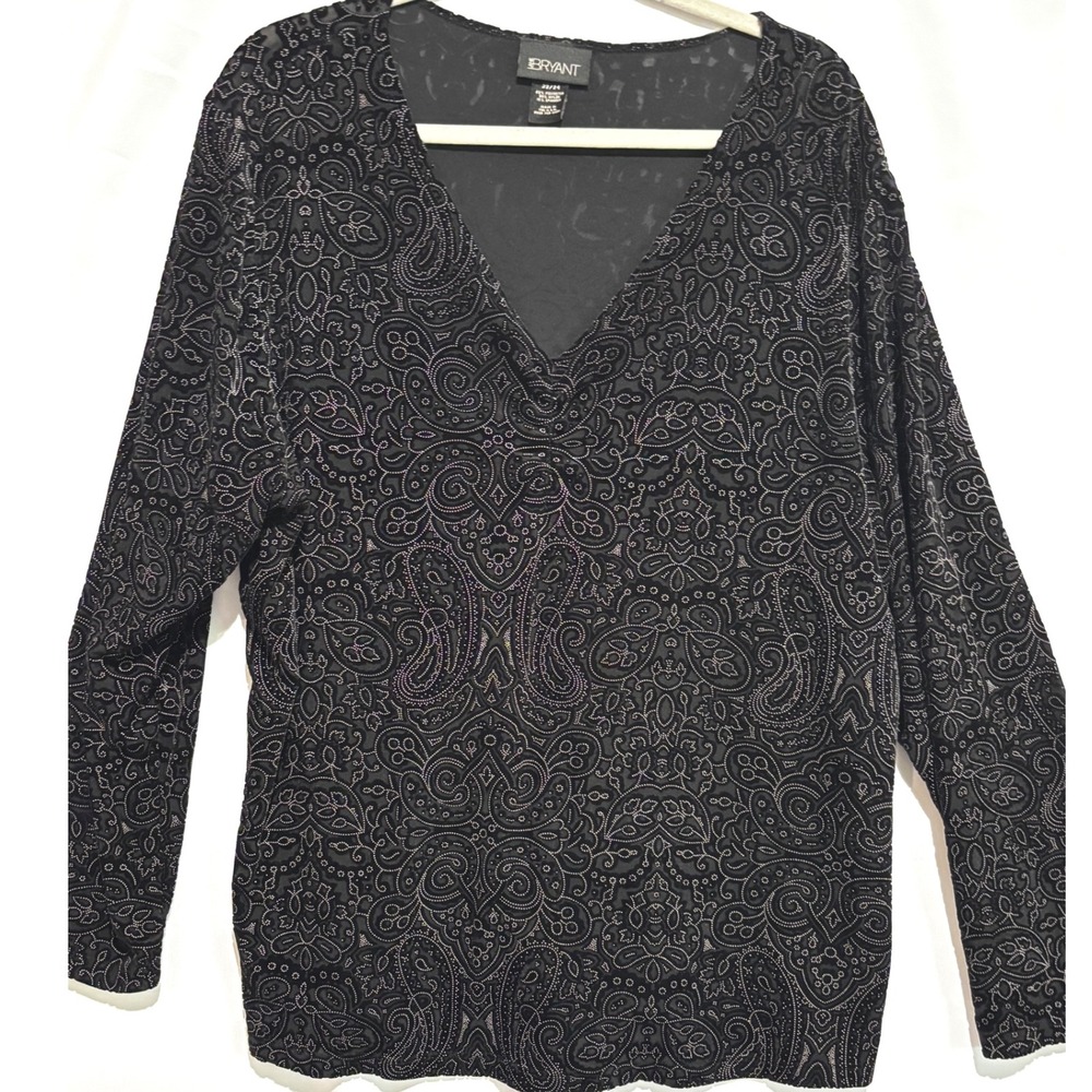 Womens Black Paisley Burnout Velvet V Neck Top Plus Sz 22 24‎ Formal Whimsigoth
